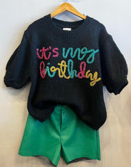 BIBI MY BIRTHDAY Tinsel Short Puff~Sleeve Sweater