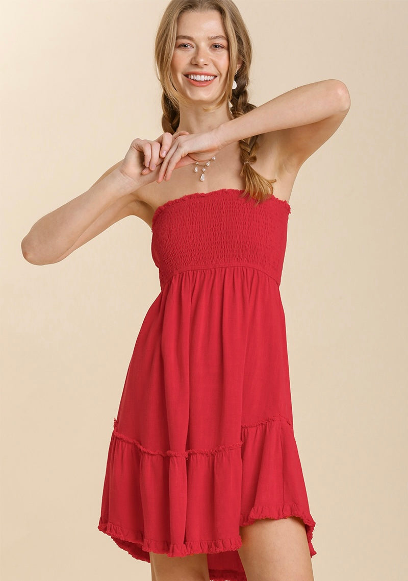 KENDRICK StraplessSmockBust RuffleHem Dress