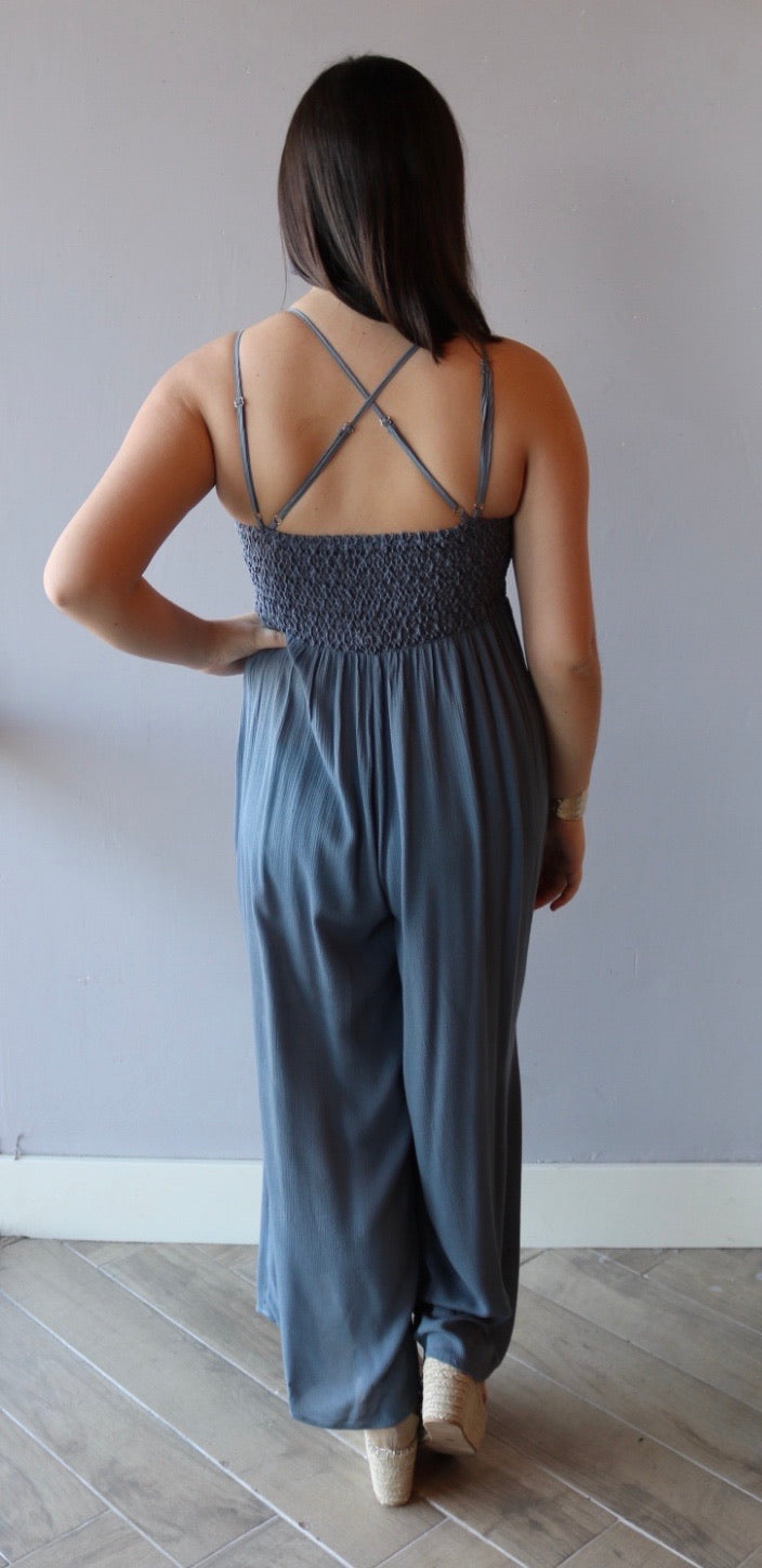 Umgee ADELLA CrochetLace Bust WideLeg Jumpsuit