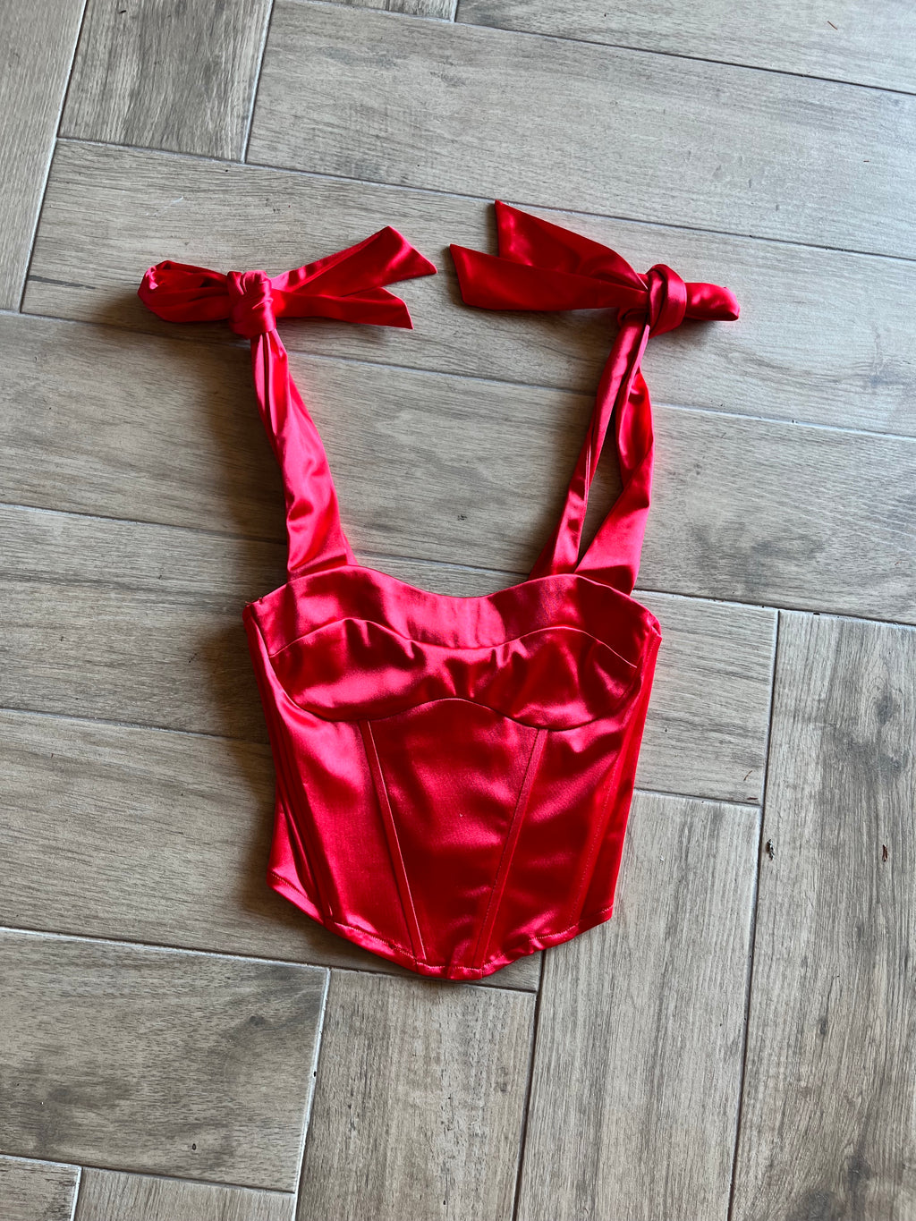 RYDER Corset Tie Shoulder Satin Top