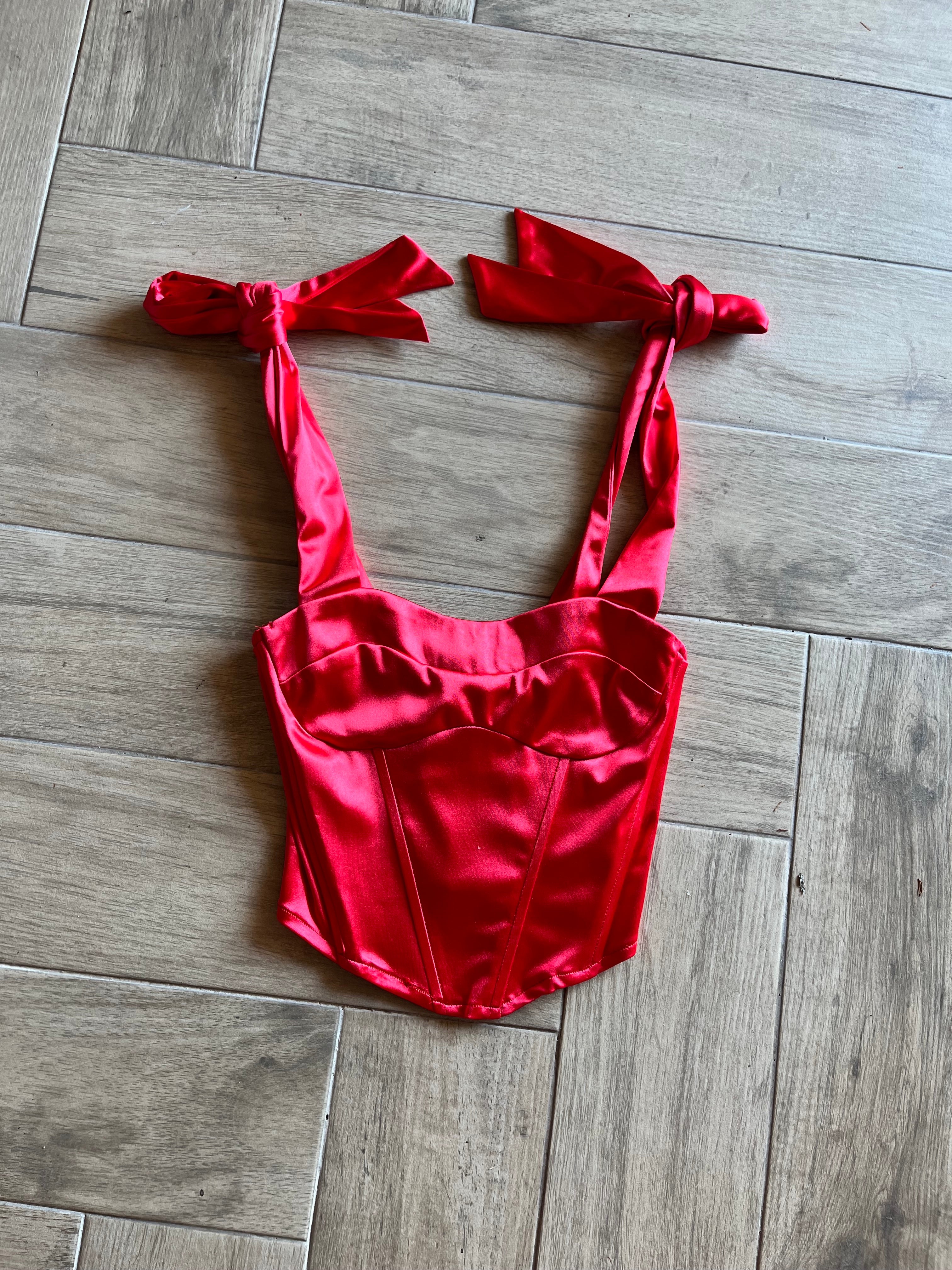 RYDER Corset Tie Shoulder Satin Top