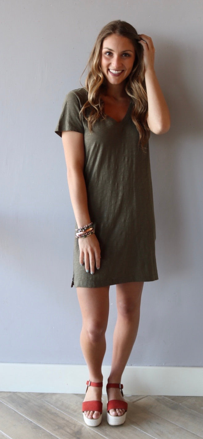 BOBI V-Neck BOURNE RawHem T-Shirt Dress