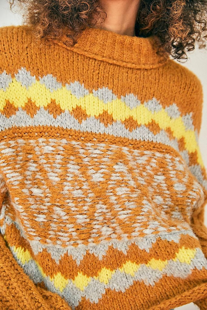 FREEPEOPLE Fair Isle ALPINE Highneck Widesleeve Pullover Top