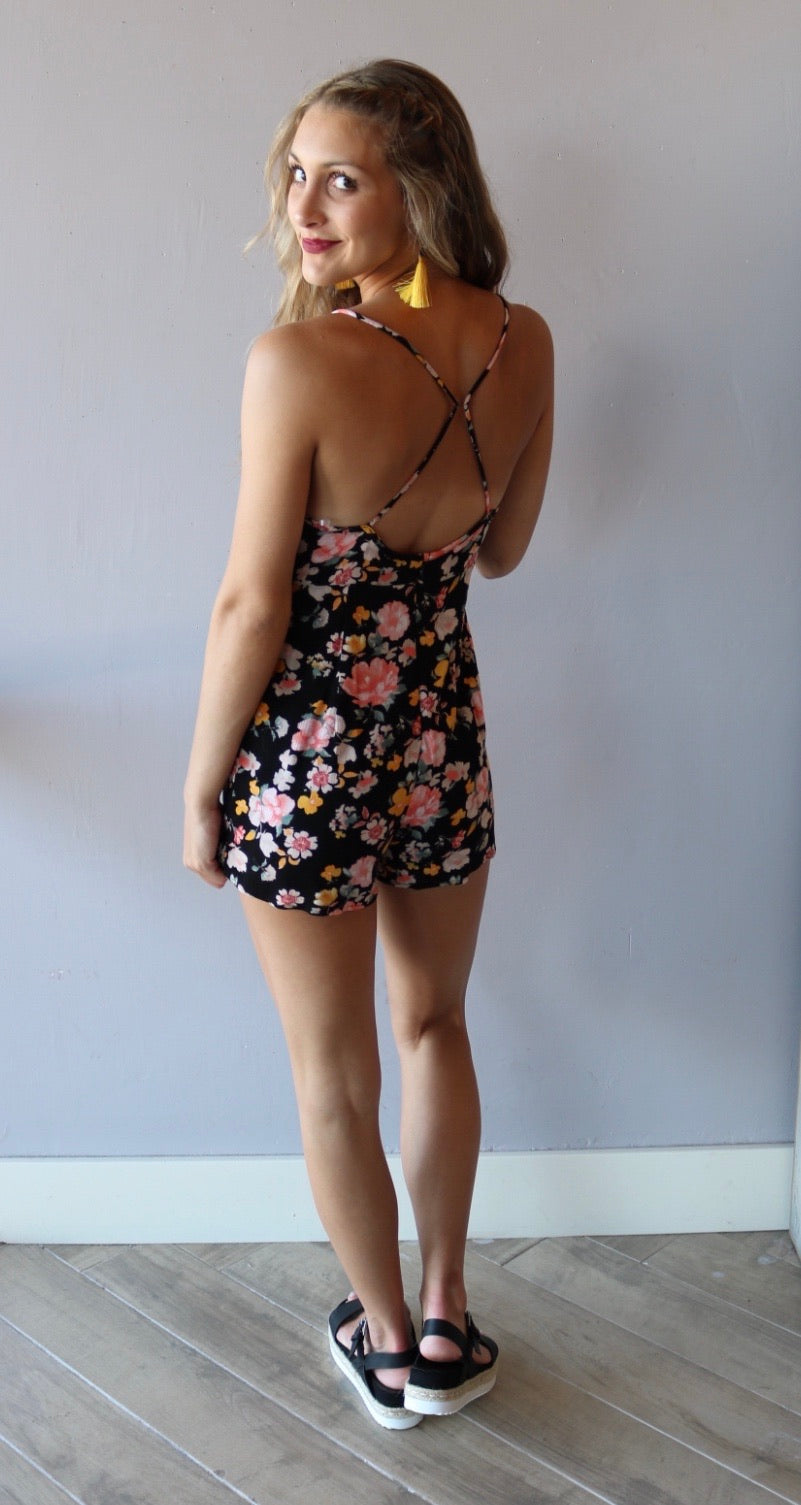 Blue Blush BOUNTY Floral Wrap V-neck Shorts Romper