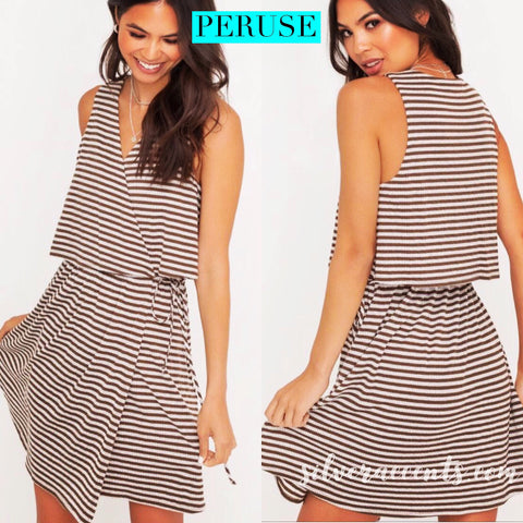 Lush PERUSE Stripe RibKnit PopOver Wrap TieWaist Short Romper