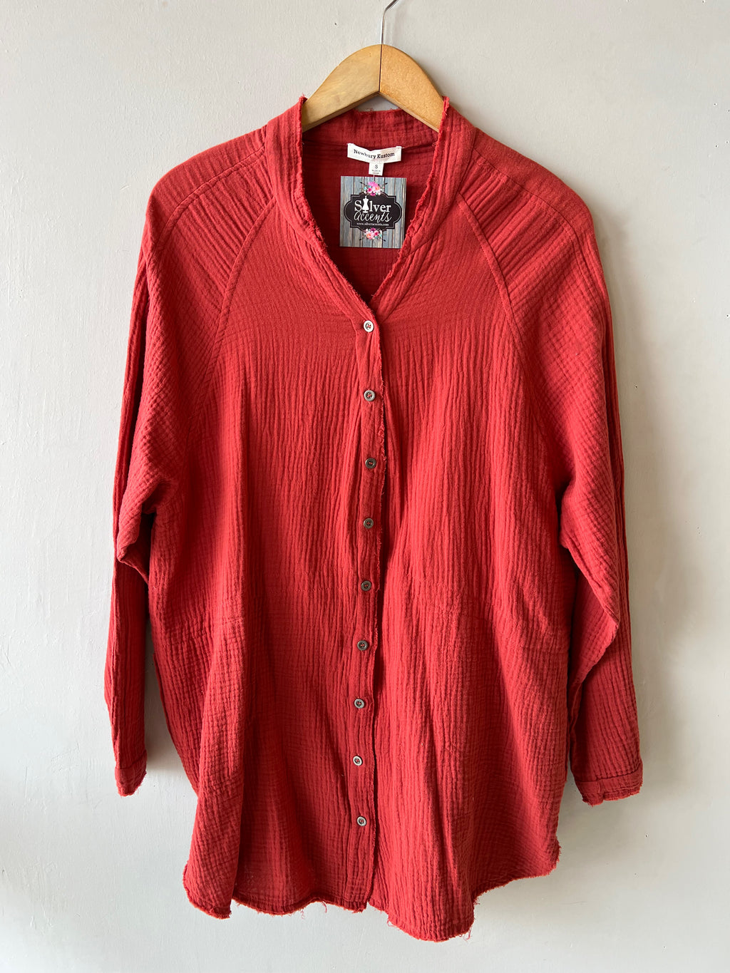 Newbury Kustom INTUITION Gauze ButtonDown FrayHem MandarinCollar Tunic Top