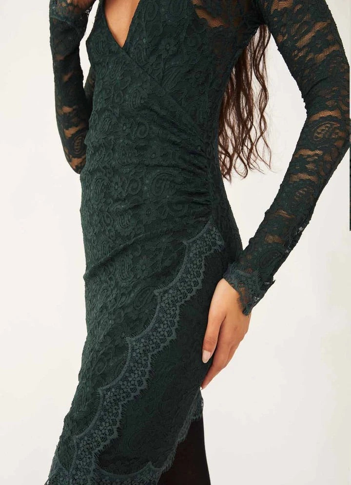 FREE PEOPLE Lace PEARL Mini Wrap Dress