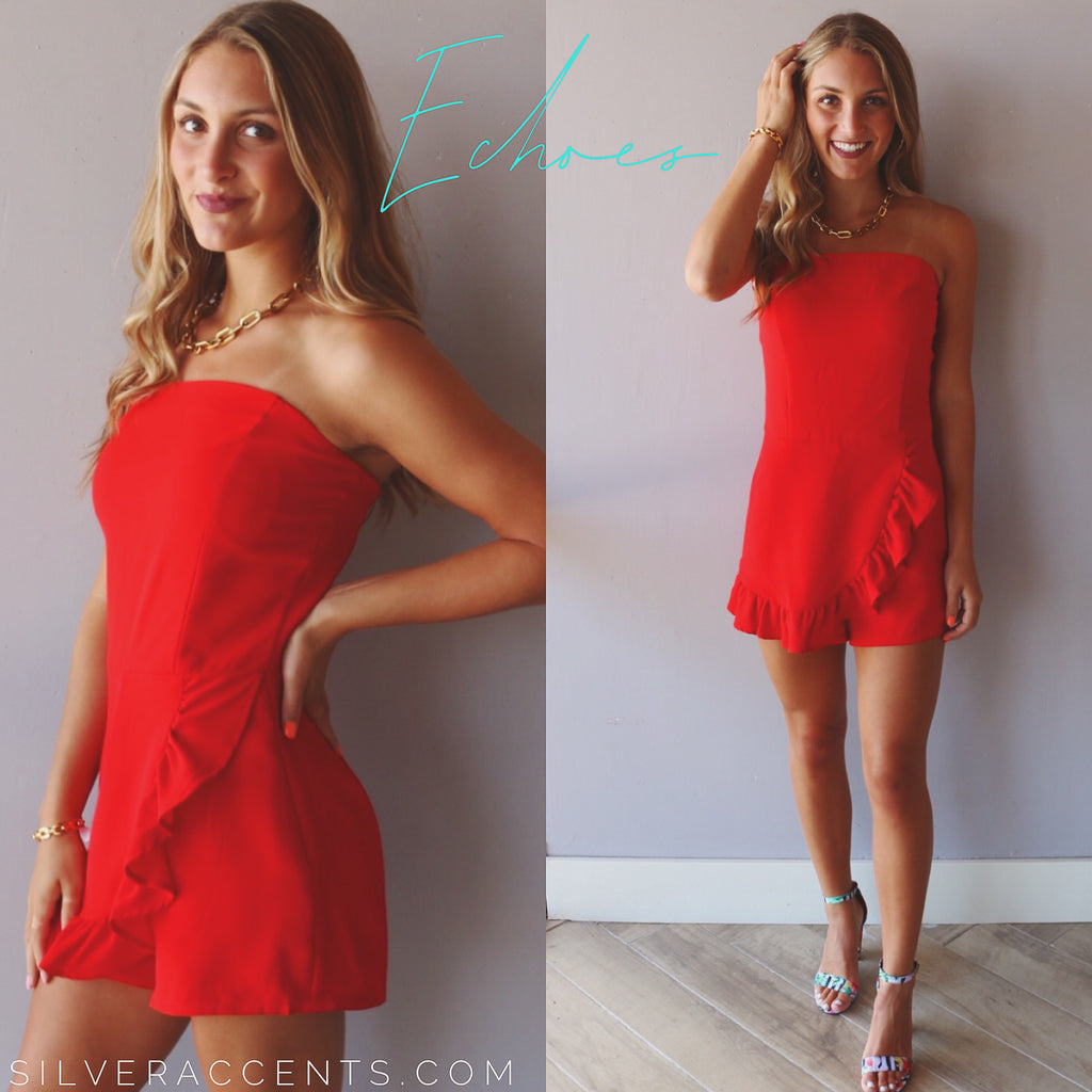 ECHOES Strapless RuffleSkort Short Romper