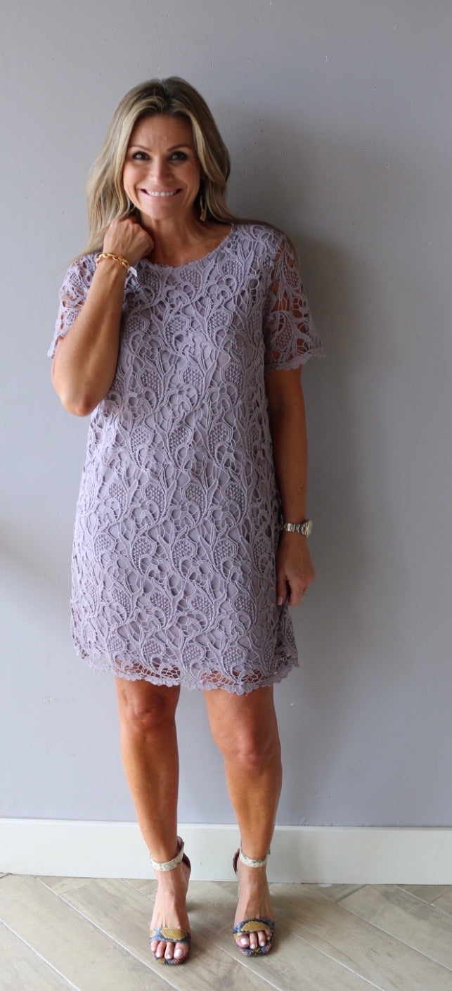 STRUCTURE Crochet Lace Short Sleeve Shift Dress