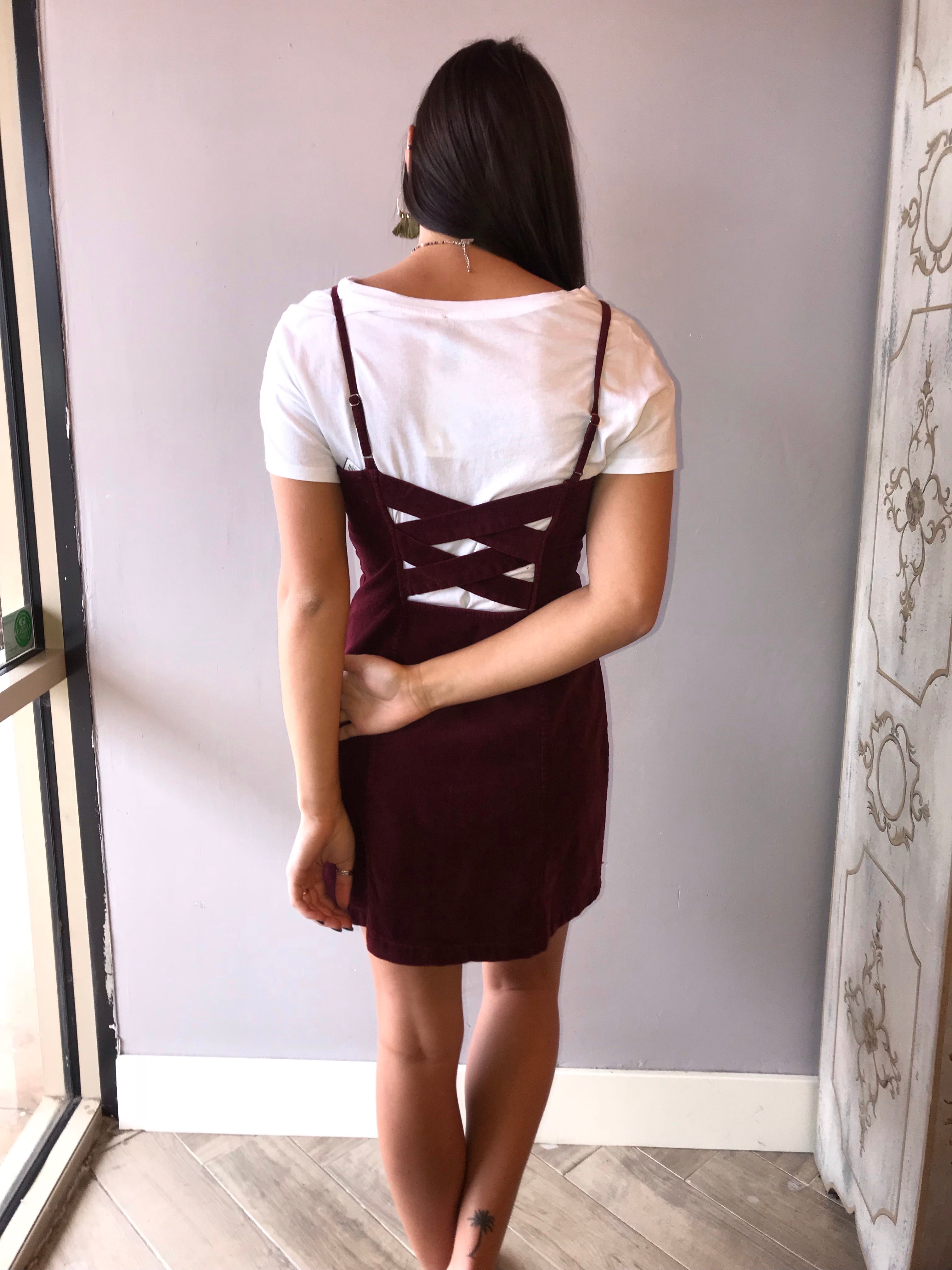 MILA Cord Button Down Strappy Back Dress