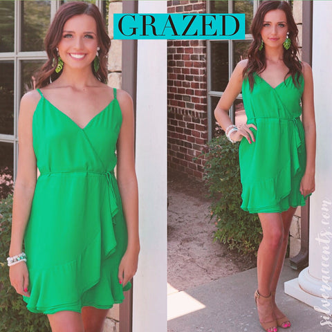 GRAZED CrossOver RuffleWrap TieWaist Chiffon Dress