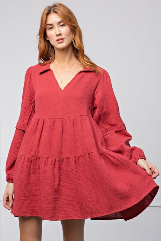 *EXHALE Long Sleeve Gauze Tiered Dress