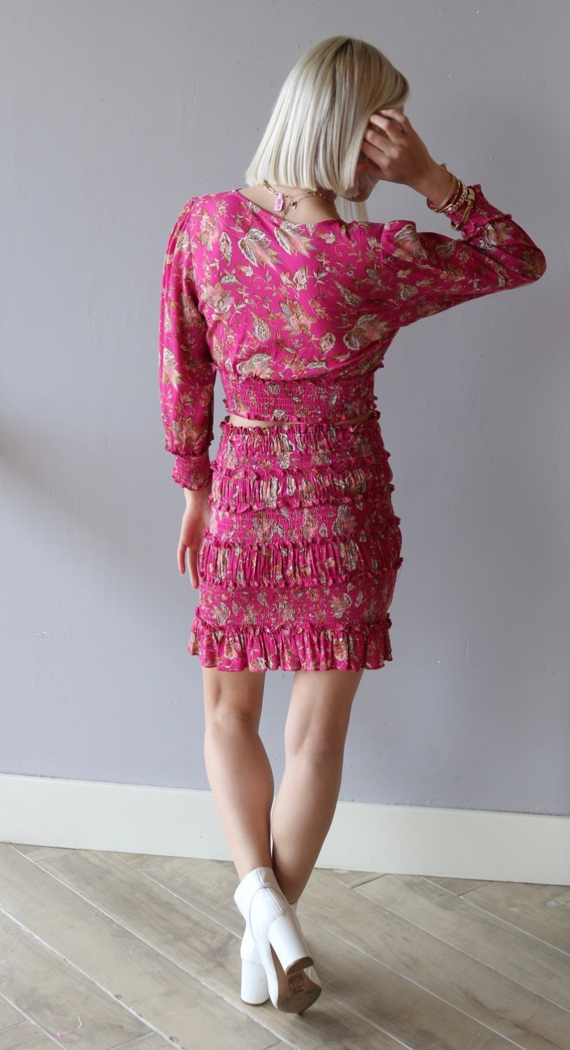 PARADISE 2pc Floral Crop Top/Ruffle Smock Skirt Set