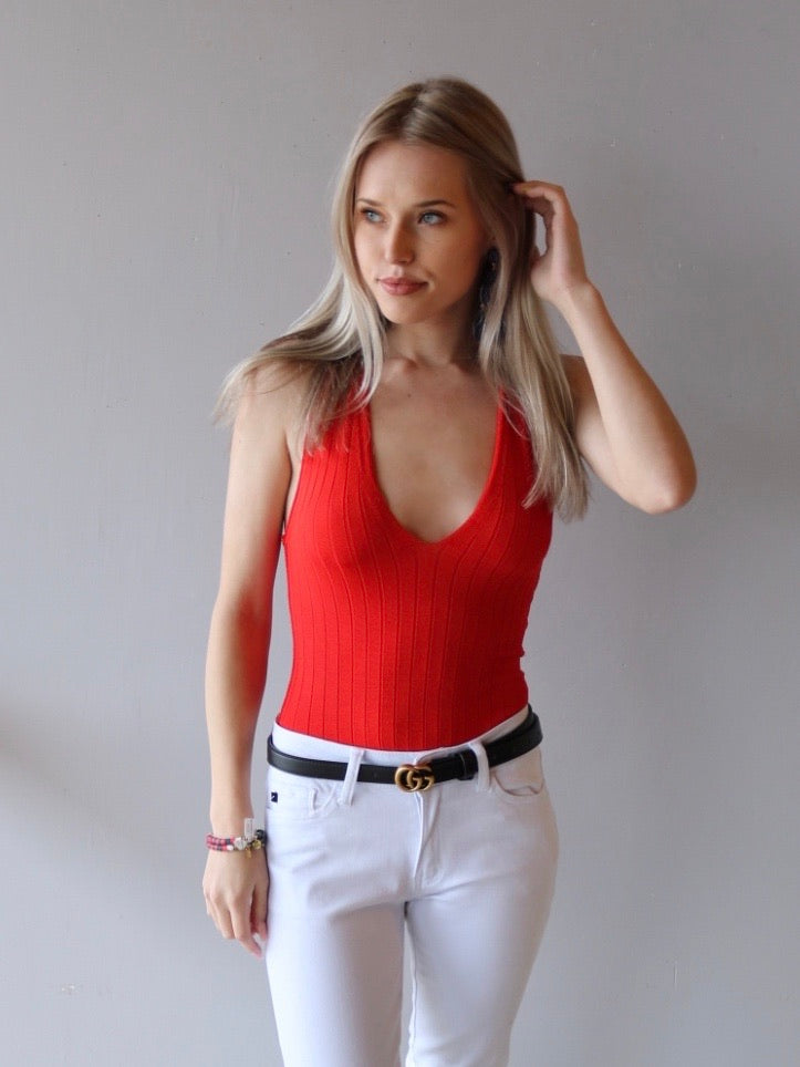 FREE PEOPLE RibKnit HOT IN HALTERS Bodysuit