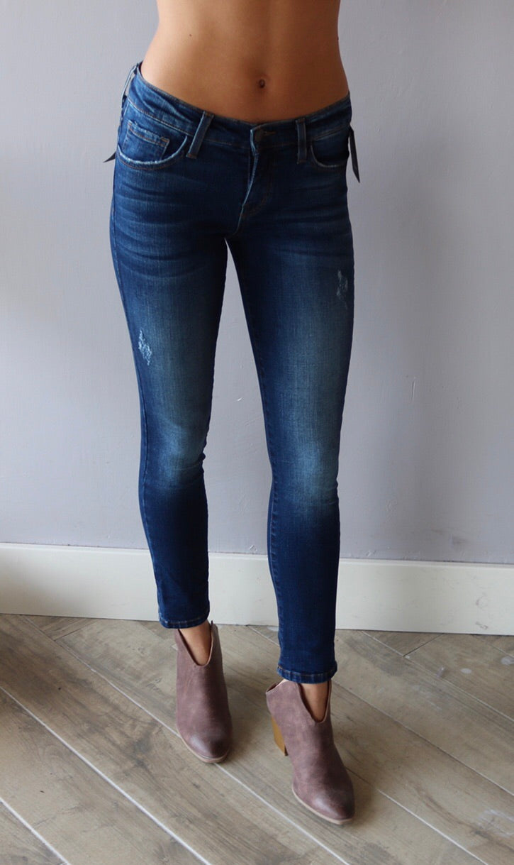 FLYING MONKEY HiRise JANEIRO BLUE Sanded Ankle Skinny Jean