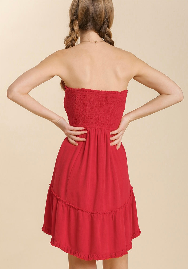 KENDRICK StraplessSmockBust RuffleHem Dress