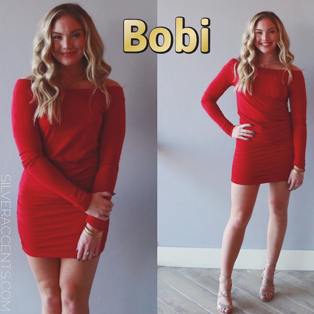 BOBI OffShoulder POSE ShirredSkirt Modal Jersey Dress