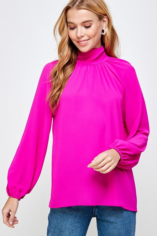 VINDICATE Hi-Neck KeyHole TieBack LongSleeve Top