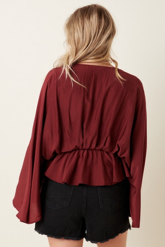 Restricted V-Neck Kimono Sleeve Top