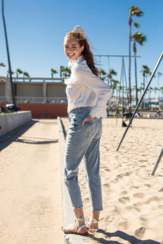 VERVET Distressed ERIKA Stretch Mom Jean