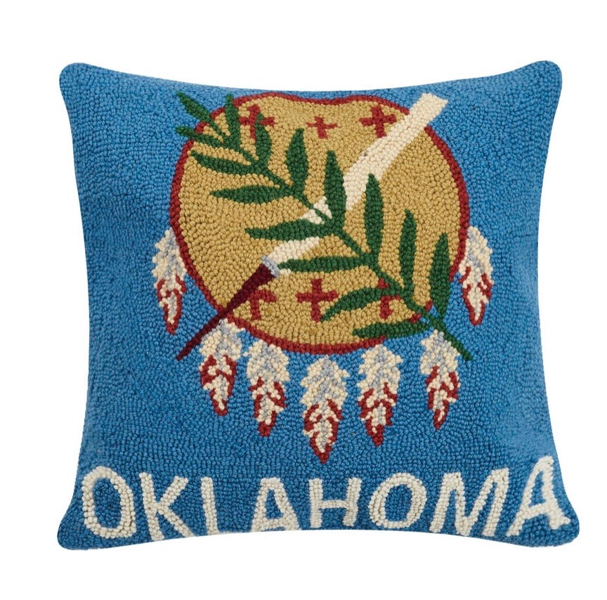 PH HandHooked OKLAHOMA State Flag Throw Pillow