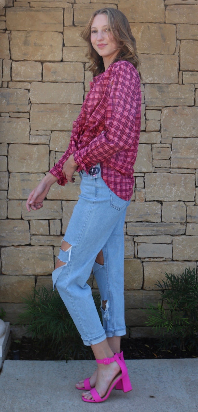 FREE PEOPLE Plaid MILES ButtonDown Tuxedo Shirt