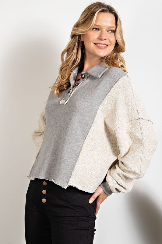 SALVATION TerryKnit Collar ButtonDown Top