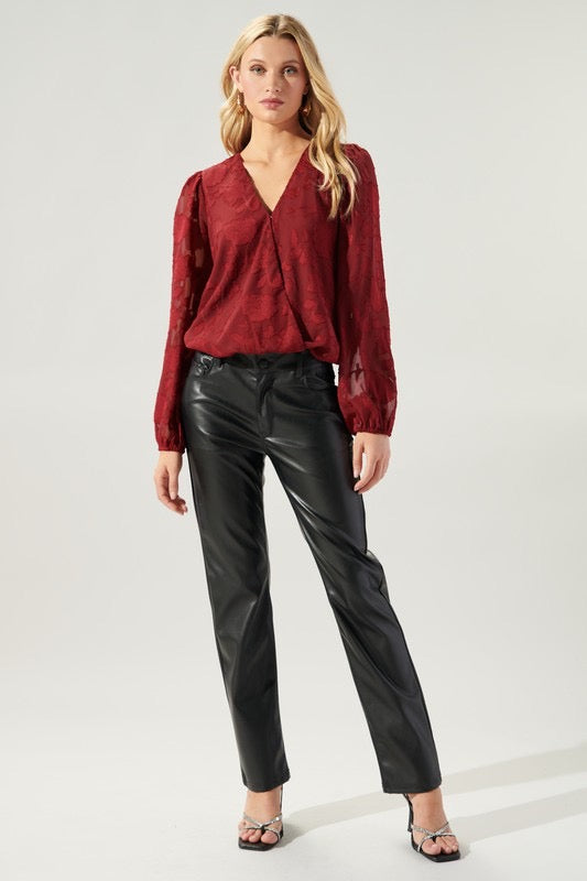 YOURS TRULY Burnout Floral Surplice Top