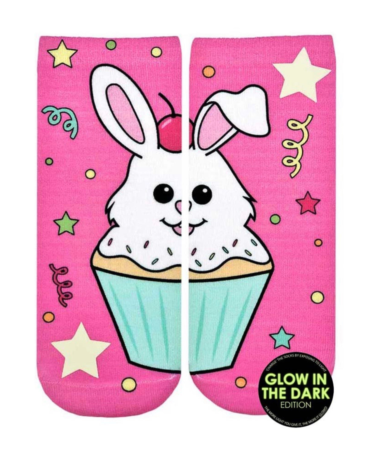 LIVING ROYAL Glo-In-the-Dark CUPCAKE BUNNY Ankle Socks
