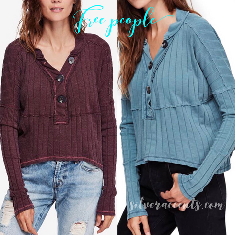 FREE PEOPLE SuperSoft IN THE MIX RibKnit Henley Top