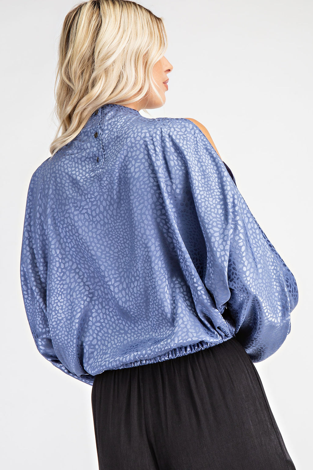 HUDSON HiNeck ColdShoulder SatinPrint Top