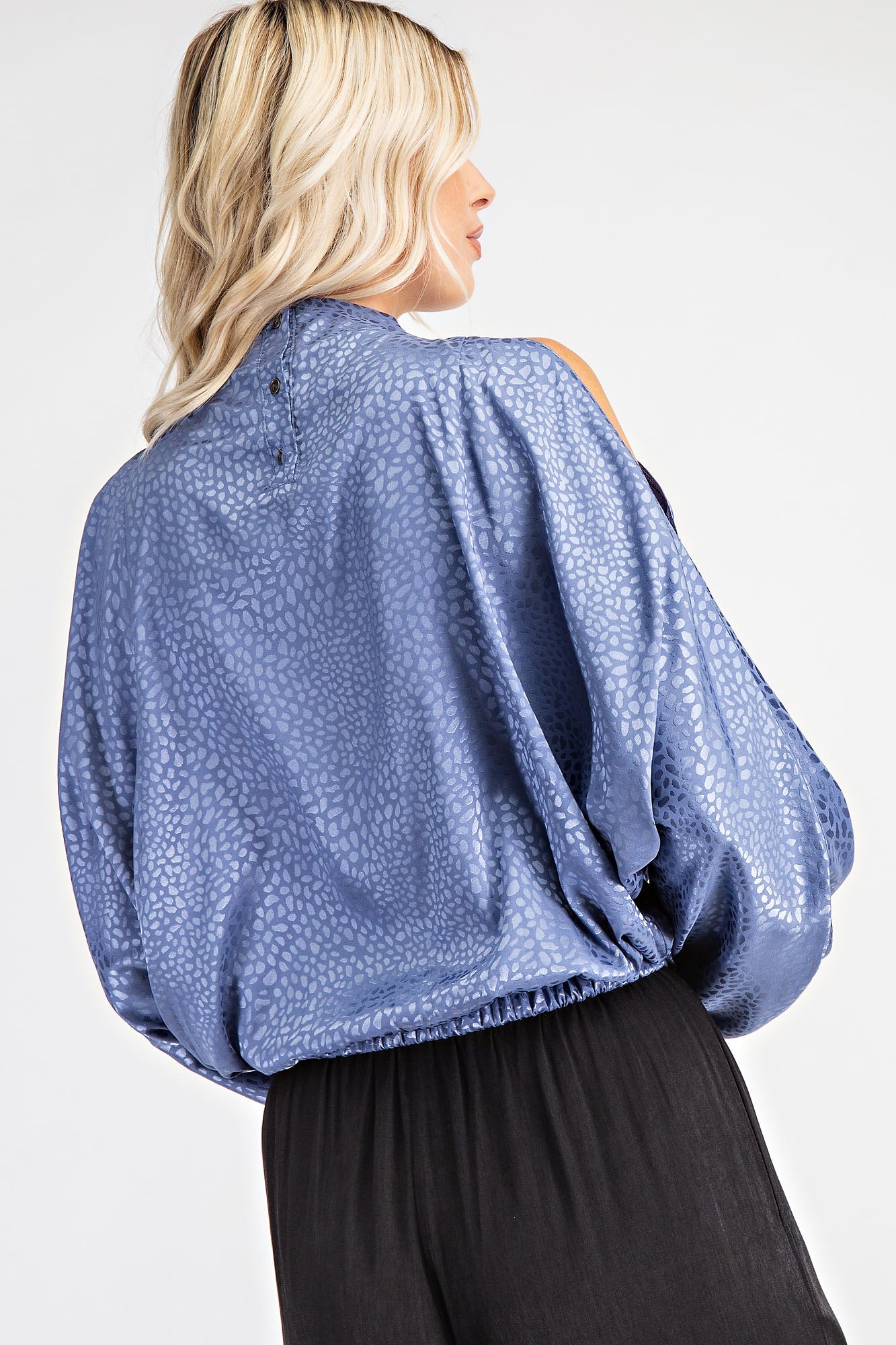 HUDSON HiNeck ColdShoulder SatinPrint Top