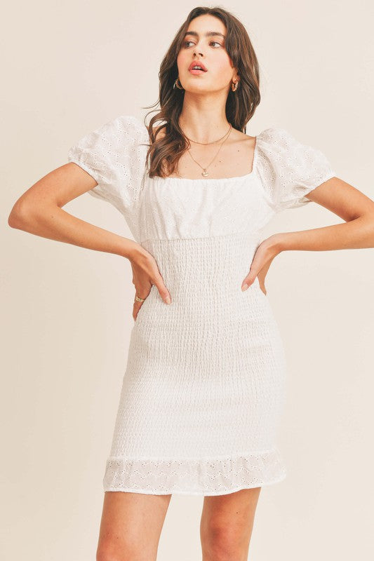 TRADITIONS Eyelet SquareNeck Smock Dress