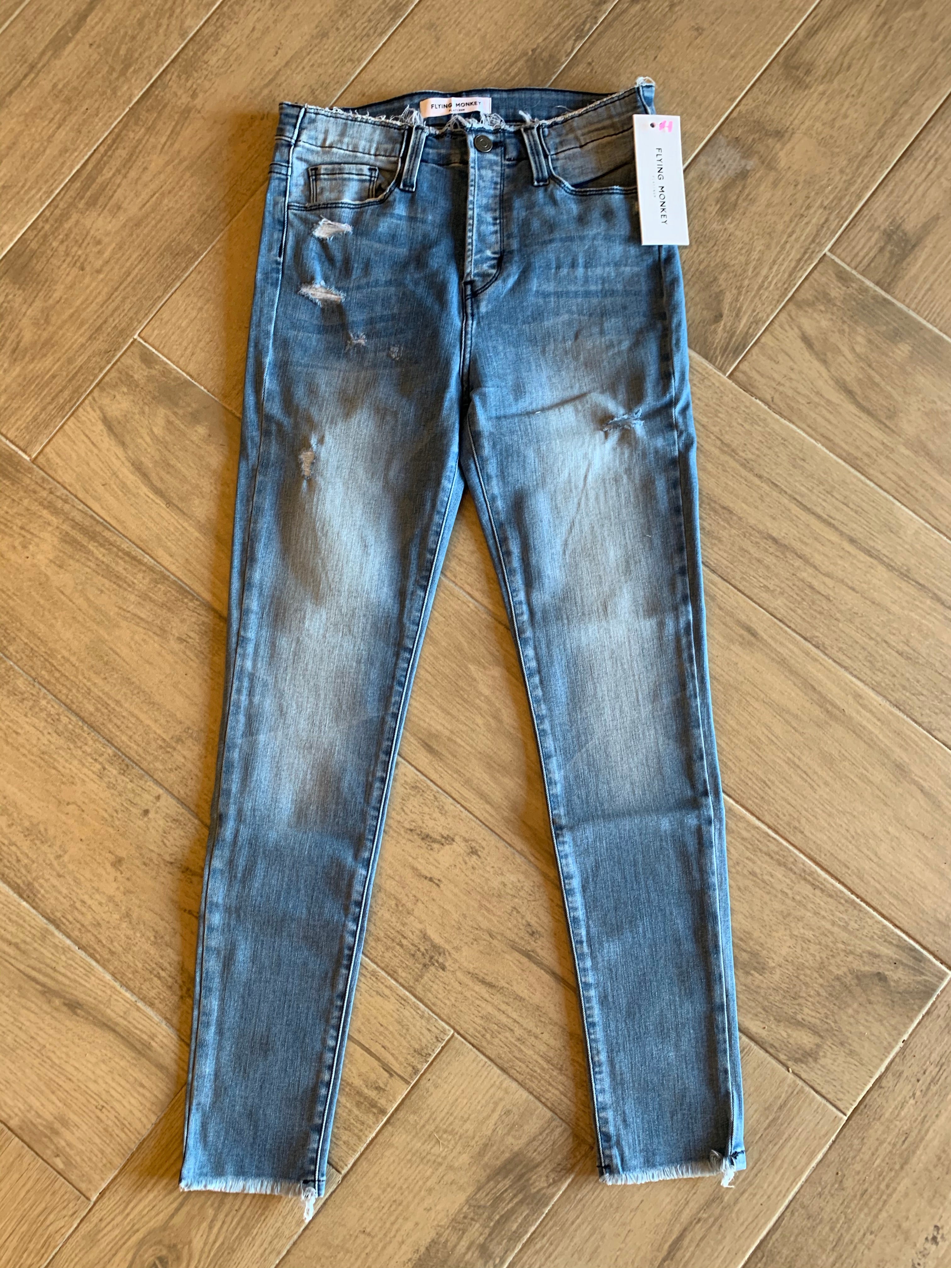 FLYING MONKEY HiRise BITTER BLUE MixedHem WaistBand Jeans