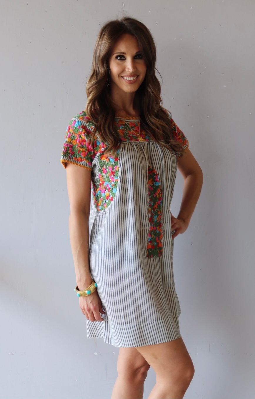 SISTER MARY (Ivy Jane) Stripe MARYLOU Embroidered Floral Dress