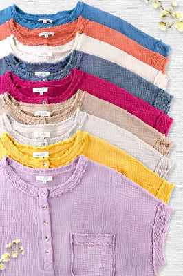 La Miel Double Gauze STEADY Frayed Edge Top