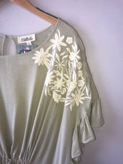 Taupe GUYANA Embroidered Ruffle Caftan Dress