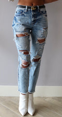 KANCAN Stonewash KYNLEIGH HiRise Distressed FrayHem Jeans