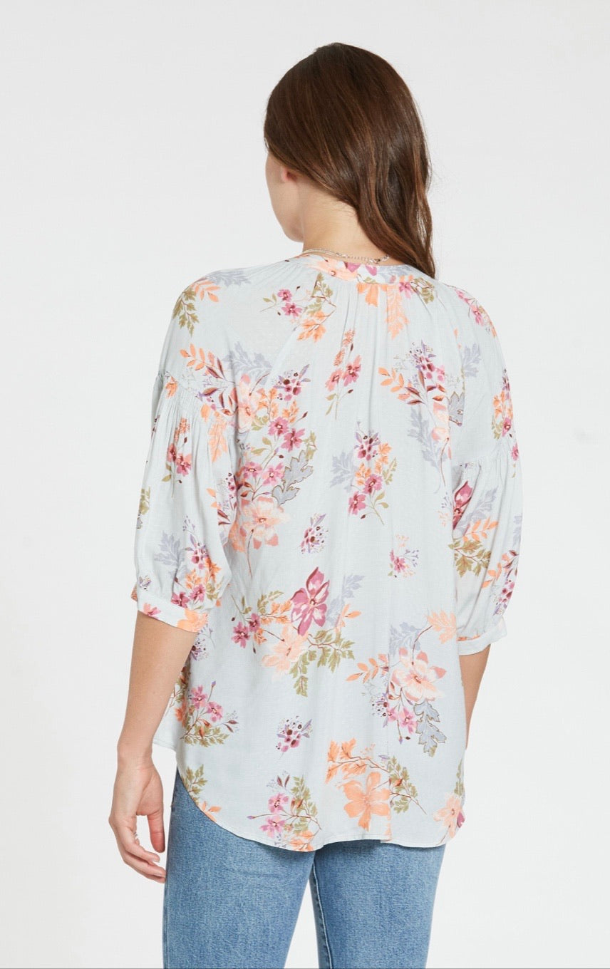 DEAR JOHN Floral AUDREY Balloon~Sleeve ButtonDown Top