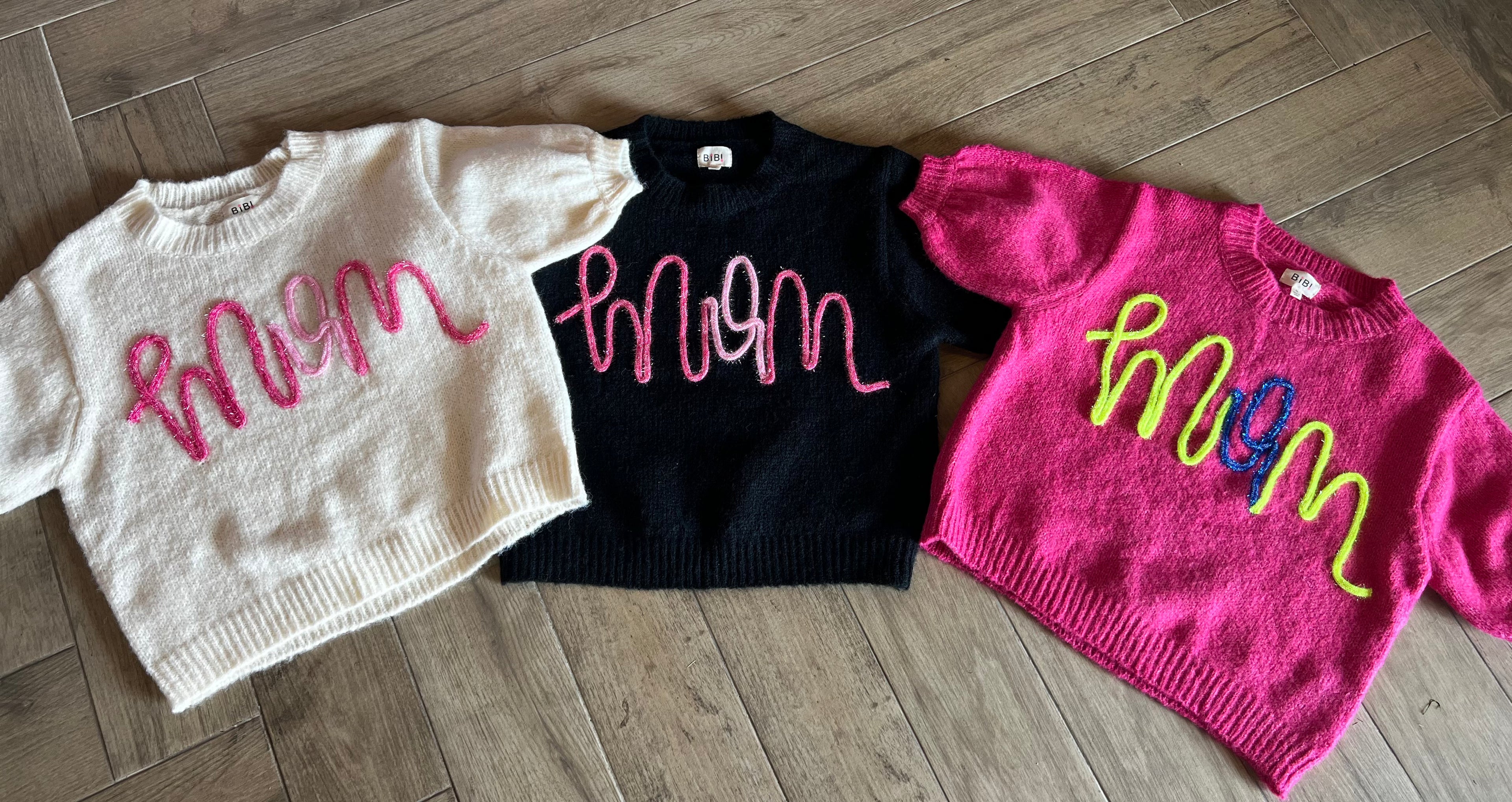 BIBI MOM Tinsel Short Puff~Sleeve Sweater