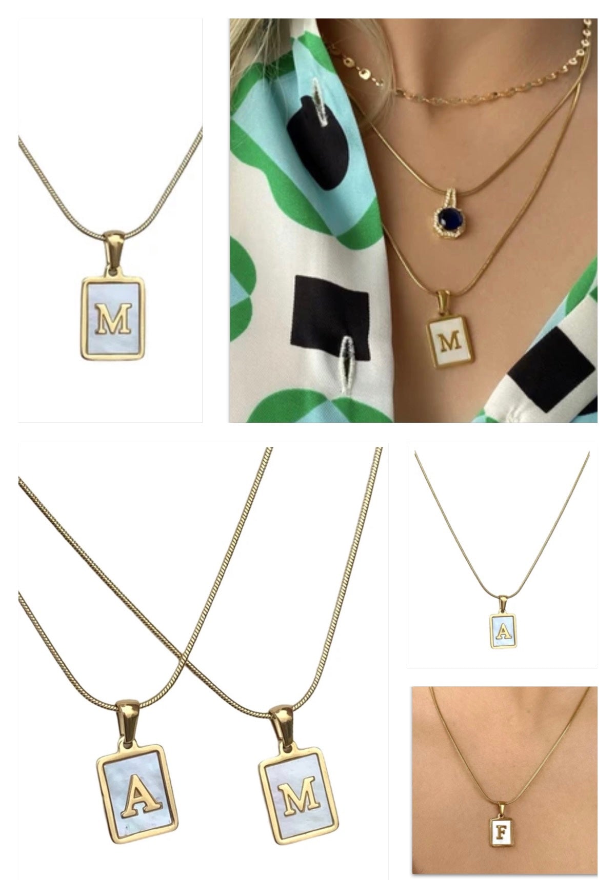 FARRAH B Mother of Pearl FREE AGENT Initial Necklace