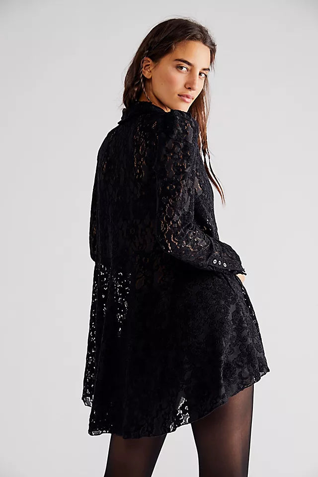 chinese dress ladies Free People Love Birds Printed Floral Lace Tunic Dress – White Chocolate  Couture main image 0