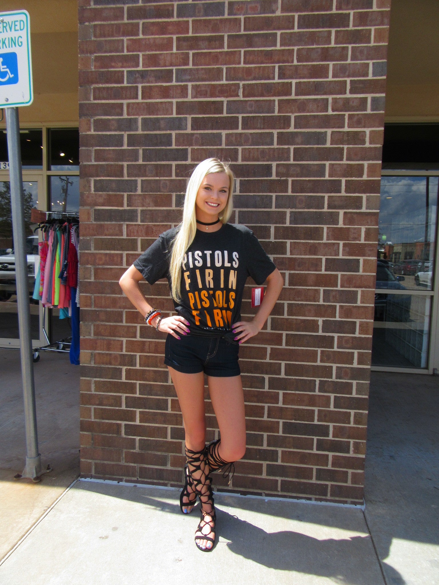 Ombre Logo PISTOLS FIRIN CrewNeck TriBlend Tee Top