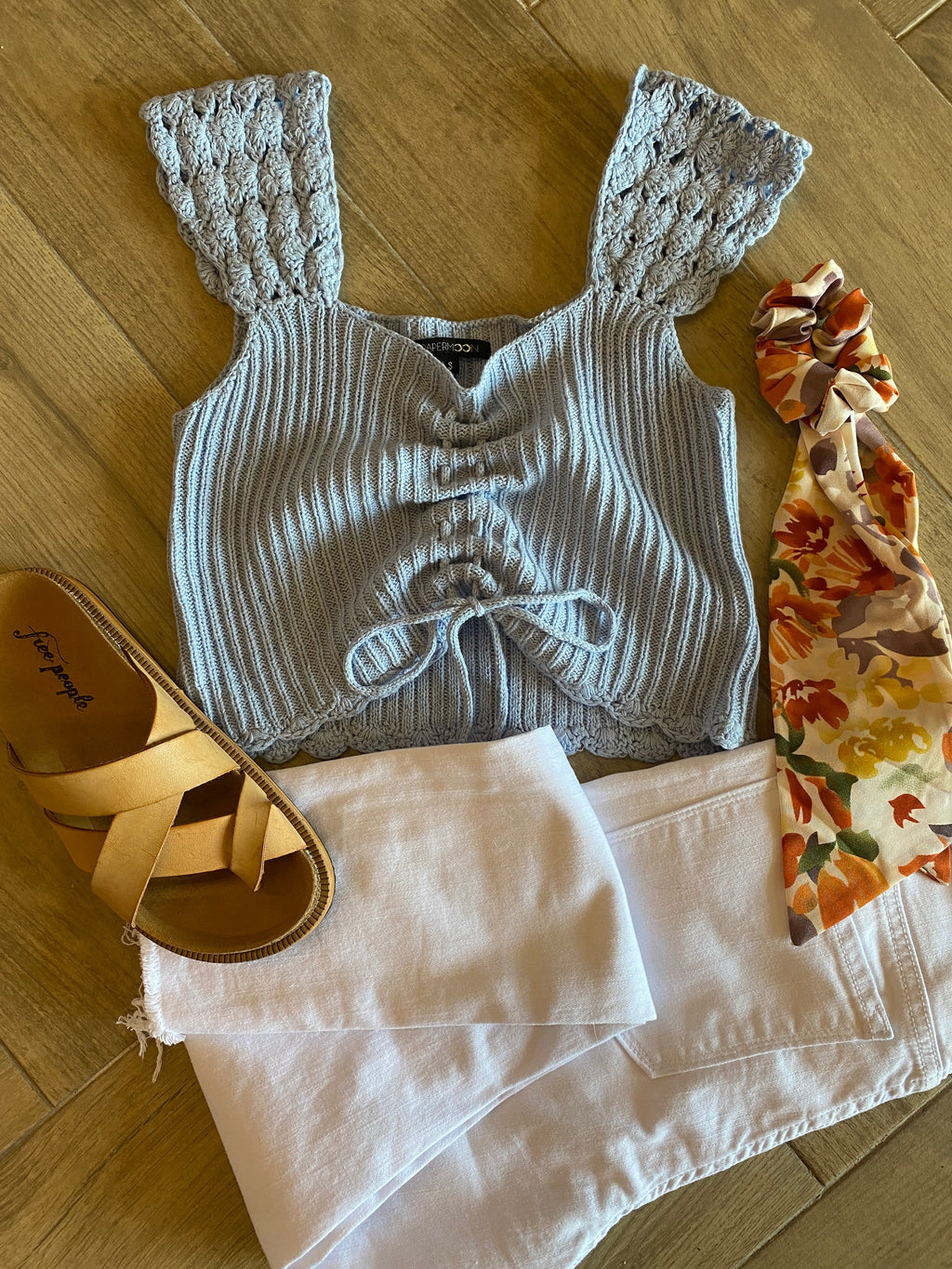 Paper Moon OLIVIA Rouche~Front Crochet~Sleeve Tank