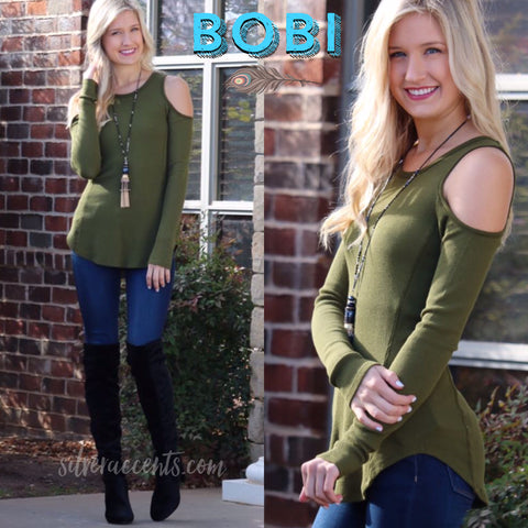 BOBI SuperSoft CUT IT OUT Thermal Cold Shoulder ScoopHem Top