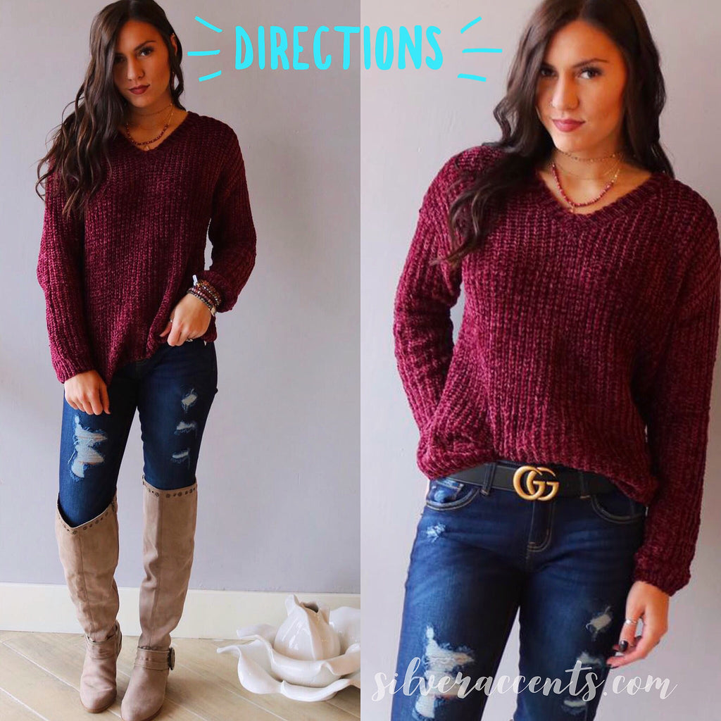 DIRECTIONS Chenille V-Neck Sweater Top