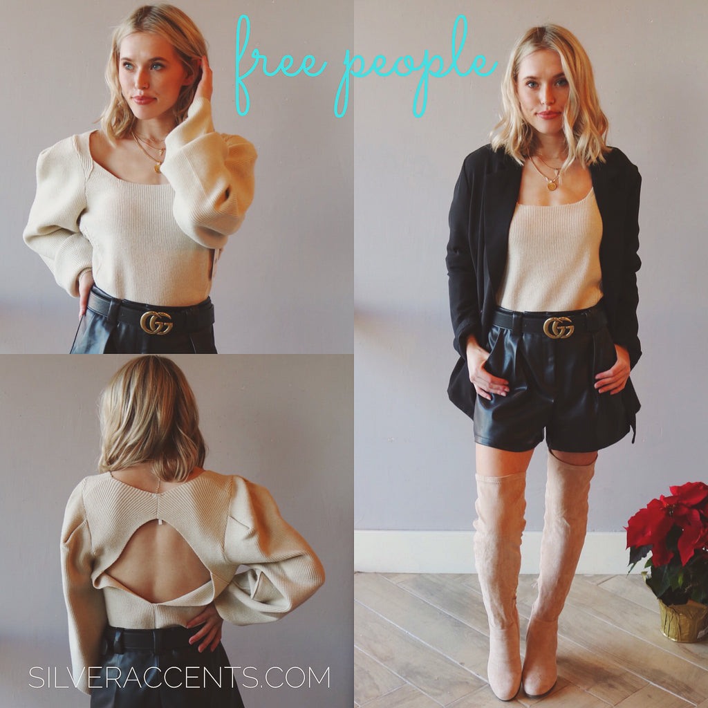 FREE PEOPLE Scoop Neck SAFFRON CutoutBack Sweater