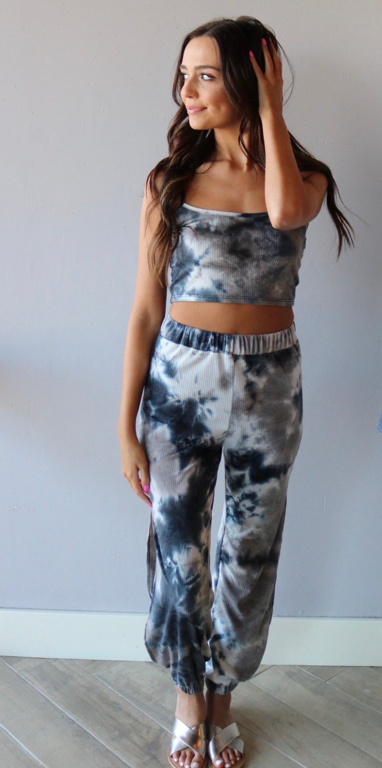HYPE 2 Piece TieDye Crop Cami/Jogger RibKnit Set