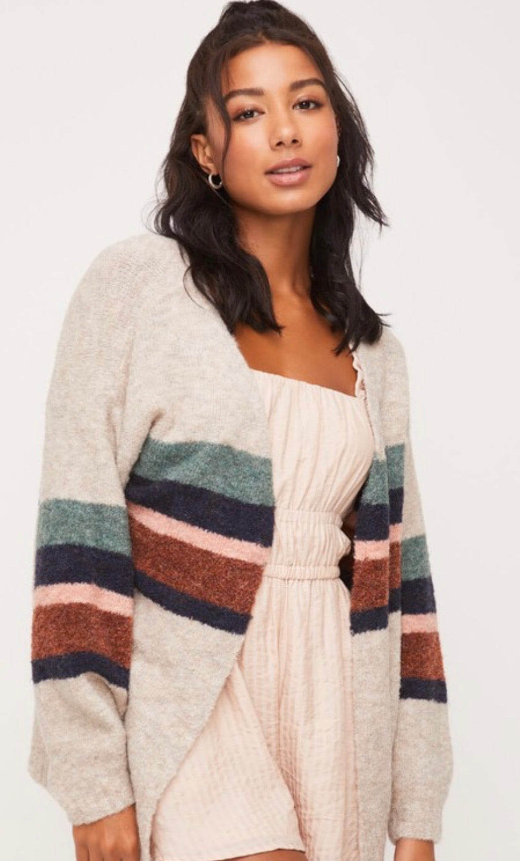SACRED MidStripe BrushKnit Cardigan Sweater Top