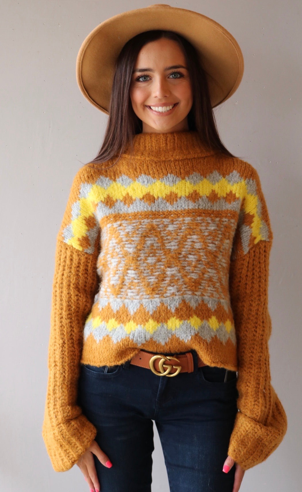 FREEPEOPLE Fair Isle ALPINE Highneck Widesleeve Pullover Top